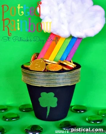 Potted Rainbow St. Patrick's Day Craft with a pot of gold at the end.