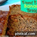 A delicious loaf of Peanut Butter Banana Bread, freshly baked and golden.