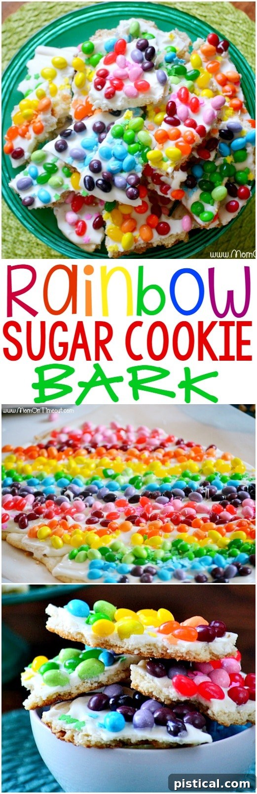 Kaleidoscope Cookie Bark 4 Tall image of Rainbow Sugar Cookie Bark pieces stacked, showcasing vibrant colors
