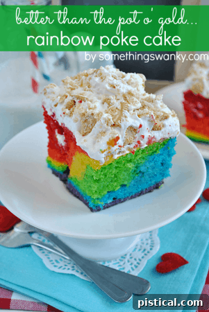Better than a Pot O' Golden Oreos Rainbow Poke Cake - a moist cake infused with colorful Jell-O layers.