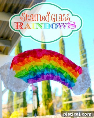 Stained Glass Rainbows Craft - a beautiful and easy DIY project for kids, using colorful tissue paper to create window art.