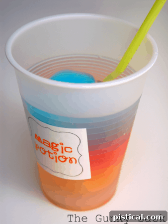 Magic Potion Rainbow Drink Tutorial, a mesmerizing layered colorful beverage for parties and themed events.