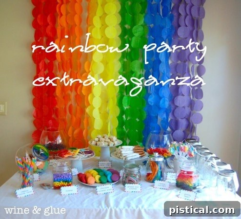 Rainbow Party Extravaganza - a vibrant display of colorful decorations and food for a themed party, inspiring celebration.
