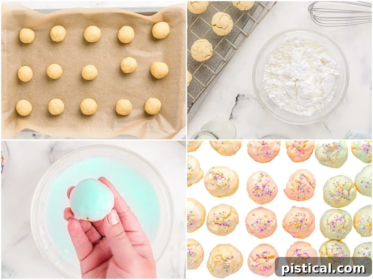 Four-image collage showing how to make Italian cookies step-by-step.