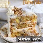 Slice of carrot cake with cream cheese frosting