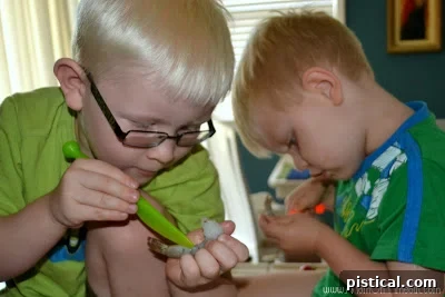 Children carefully deveining shrimp with small plastic knives