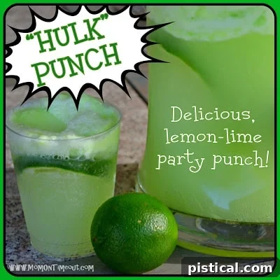 Gamma Green Zest Party Punch 2 Hulk Punch in a clear pitcher, showing the vibrant green color and frothy top, ready for a party.