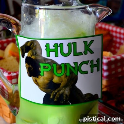 Gamma Green Zest Party Punch 6 Cute 'Hulk Punch' sign for a themed party, featuring green text and a fun design.