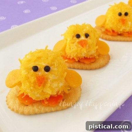Baby Chick Cheese Balls, savory cheese balls shaped like chicks, perfect as an appetizer.