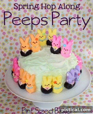 Peeps Party cake, a colorful and festive cake adorned with various Peeps.