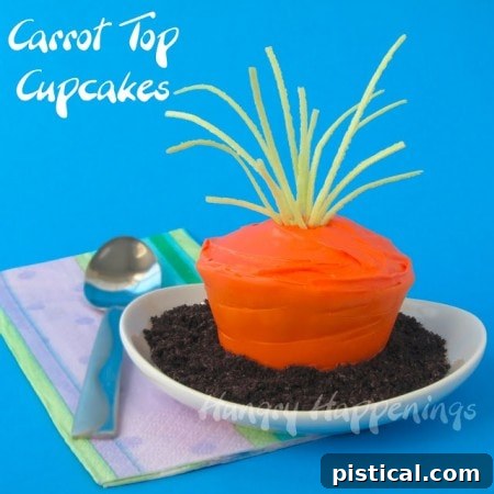 Carrot Top Cupcakes with edible cupcake wrappers, decorated like carrots.