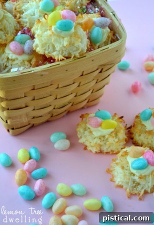 Macaroon Nests, delicate coconut macaroons shaped like bird nests.