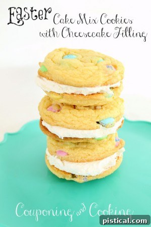 Easter Cake Mix Cookies with Cheesecake Filling, soft cookies with a creamy center.