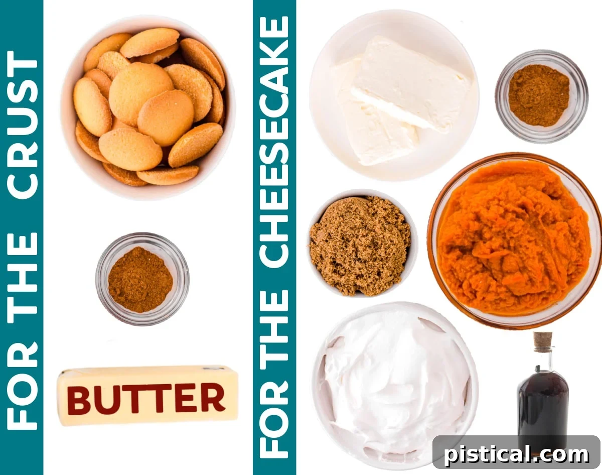 Decadent No Bake Pumpkin Cheesecake 5 All the ingredients for the no bake pumpkin cheesecake, neatly laid out and ready for preparation.