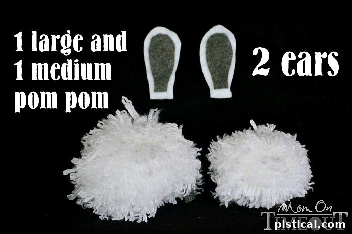 Making Pom Pom Bunny Ears: Assembling Felt Outer and Inner Ear Shapes