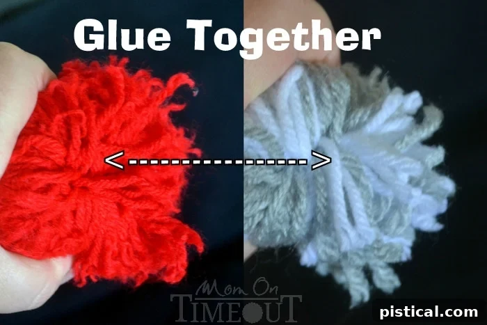 Attaching Two Pom Poms Together to Create the Bunny's Body and Head