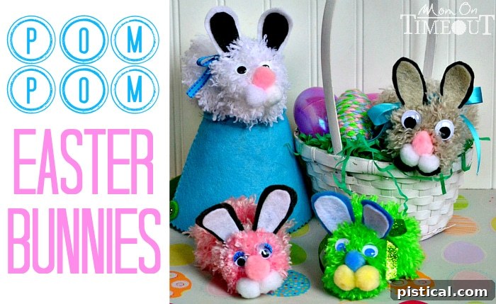 Completed Pom Pom Bunny Easter Craft with Fluffy Texture and Cute Features