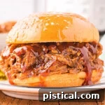 pulled pork sandwich sitting on plate in front of an instant pot.