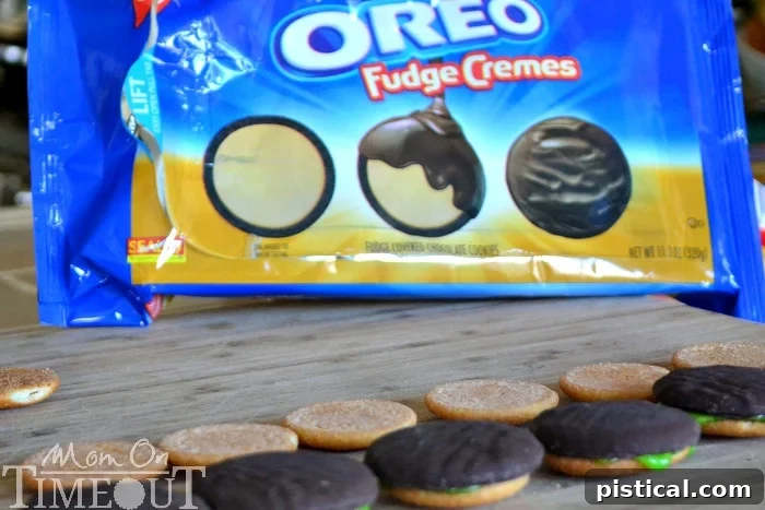Oreo Fudge Creme cookies ready to be used as burger patties in cookie sliders