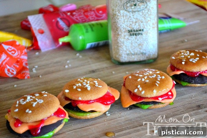 A completed cookie slider, showcasing the top bun with perfectly adhered sesame seeds