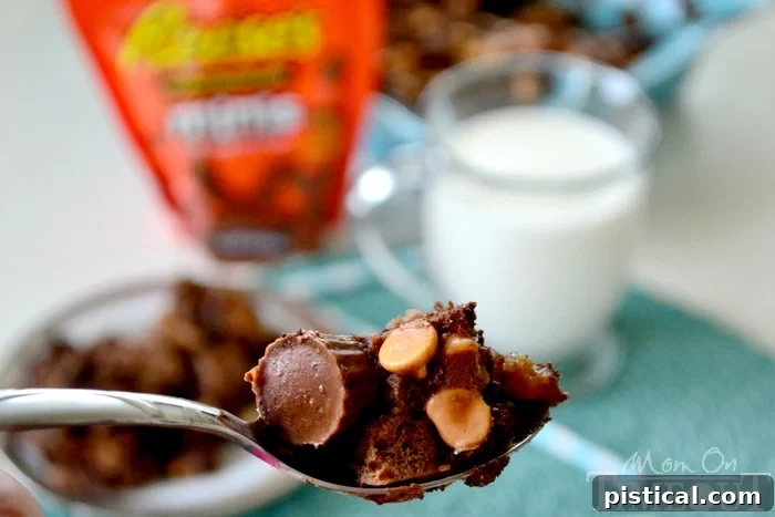 Reese's Chocolate Peanut Butter Bread Pudding | Mom On Timeout - Irresistibly decadent and delicious! reeses-bread-pudding-chocolate-peanut-butter