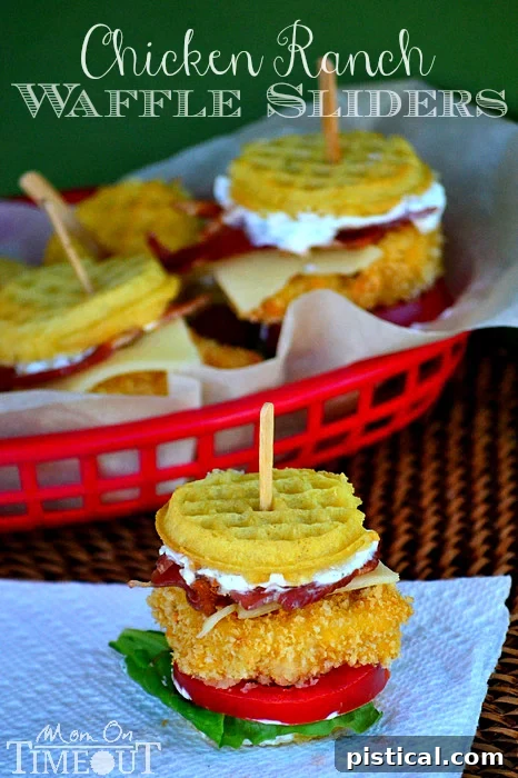 Crispy Buttermilk Chicken Ranch Waffle Sliders with Bacon and Swiss Cheese