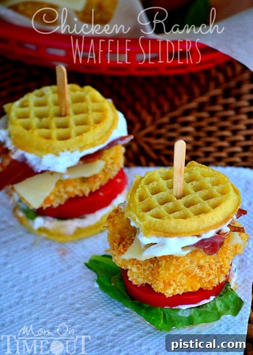 A plate of freshly made Chicken Ranch Waffle Sliders, perfect for a quick dinner