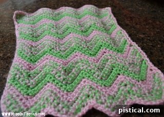 Crochet Patterns for Cozy Doll Blankets 6 Pink and green striped crochet doll blanket