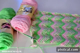 Crochet Patterns for Cozy Doll Blankets 7 Close-up of pink and green crochet blanket pattern
