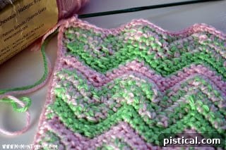 Crochet Patterns for Cozy Doll Blankets 8 Finished pink and green striped crochet doll blanket