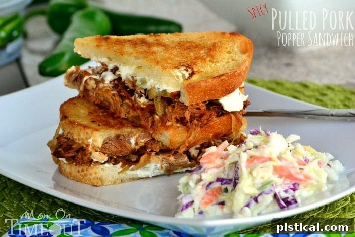 Spicy Pulled Pork Popper Sandwich with Coleslaw Delicious pulled pork popper sandwich, perfectly complemented by creamy KFC Copycat Coleslaw.