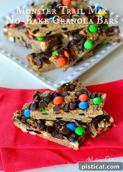 Final plated Monster Trail Mix Granola Bars, ready to eat