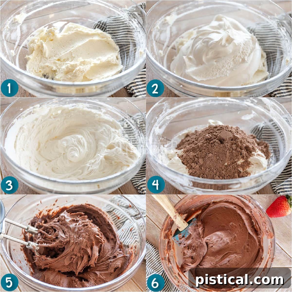 six image collage showing how to make brownie batter dip step by step.