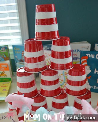 Cat in the Hat themed red cups for ice cream