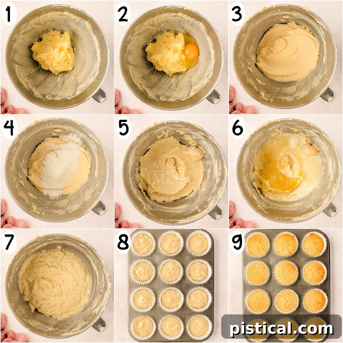 Zesty Lemon Delight Cupcakes 6 Collage of process shots that show how to make lemon cupcakes.