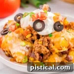 A piece of mexican tater tot casserole on a white plate.