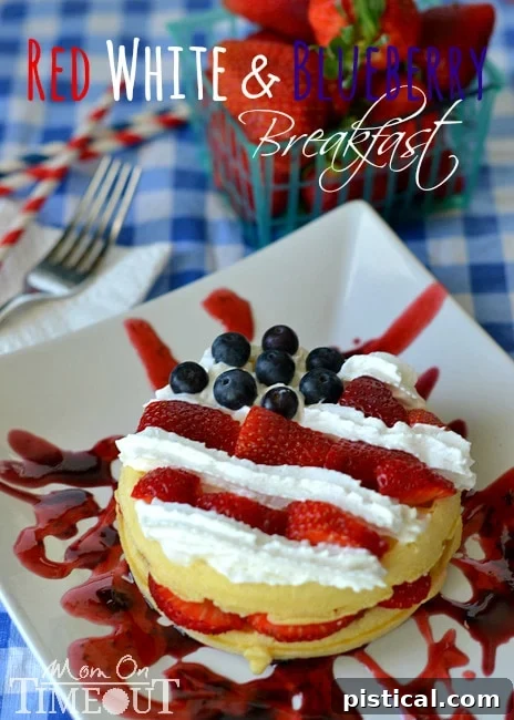 Red, White, and Blueberry Waffle Flag Breakfast for Memorial Day and 4th of July