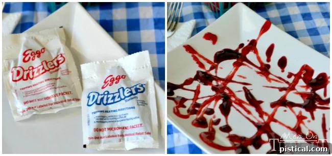 Eggo Drizzlers packets arranged decoratively for dipping