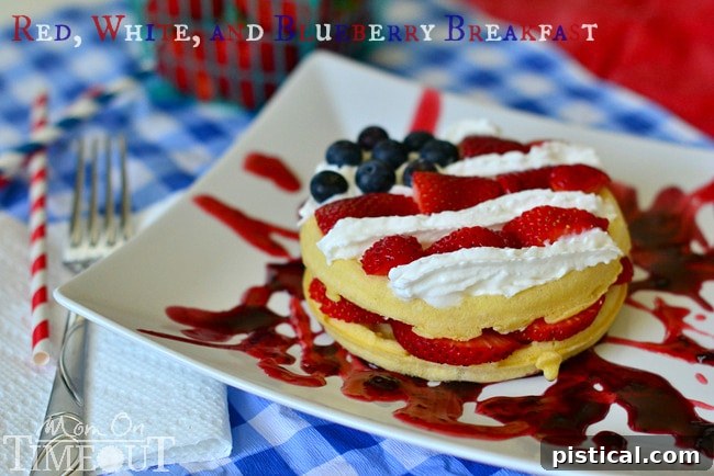 Completed Eggo Waffle Memorial Day Breakfast: Red, White, and Blue Flag
