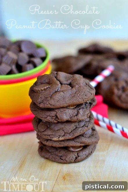 Beautifully arranged Chocolate Peanut Butter Cup Cookies with Reese's Minis, showcasing their rich color and delicious appeal.