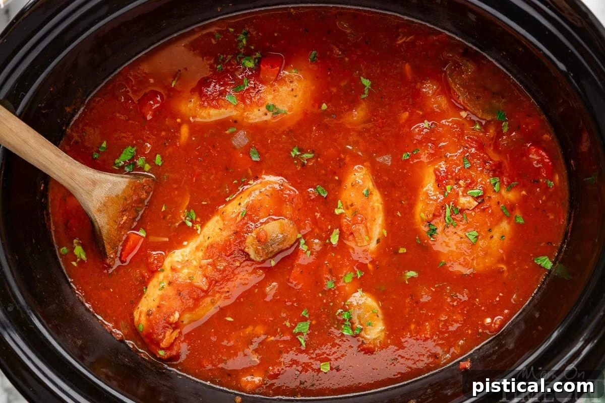 Chicken Cacciatore in a slow cooker.