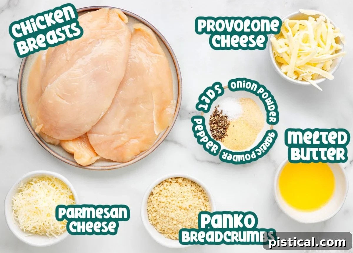 Steakhouse-Style Parmesan Crusted Chicken 4 Ingredients for Longhorn parmesan crusted chicken laid out and ready to be used in the recipe.