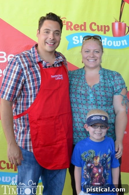 Author Trish, smiling while meeting and posing with celebrity Chef Jeff Mauro at the California State Fair