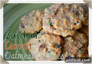 Healthy zucchini carrot oatmeal cookies with visible oats and vegetable shreds.