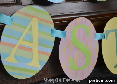 DIY Festive Easter Egg Banner 8 Easter banner hanging on a mantel