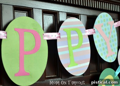 DIY Festive Easter Egg Banner 9 Close-up of Easter banner on mantel