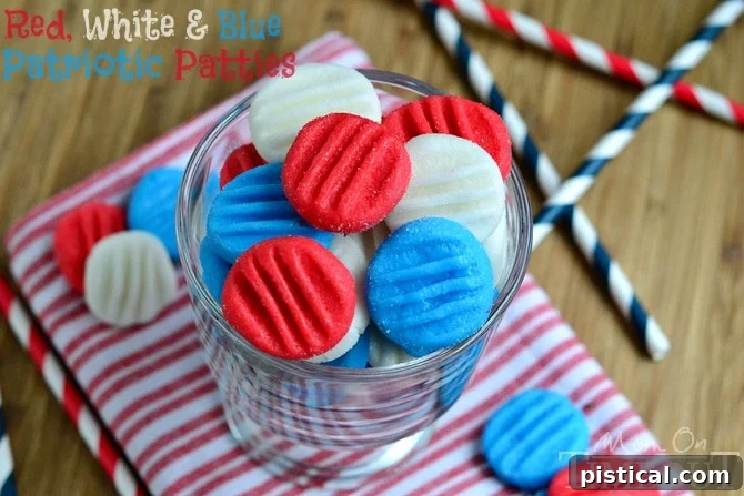 Red Patriotic Patties: Simple, Sweet, and Eye-Catching! A close-up of a single red patriotic patty, perfectly round and coated with granulated sugar, ready to be enjoyed as a festive treat.