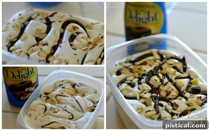 Easy homemade Almond Joy Ice Cream recipe. No machine, just creamy, chocolate, coconut, and almond delight! | MomOnTimeout.com