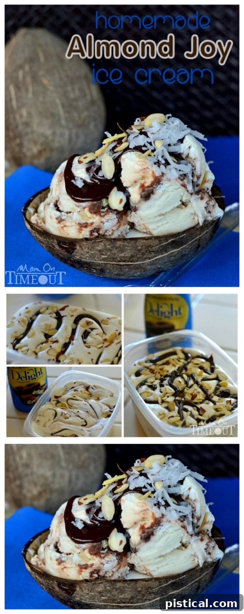 Almond Joy Ice Cream - No Machine Needed! A simple and delicious dessert for summer, packed with chocolate, coconut, and almond. | MomOnTimeout.com