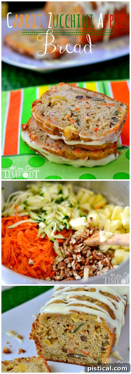 Two loaves of freshly baked Carrot Zucchini Apple Bread cooling on a wire rack, ready for frosting and enjoying.